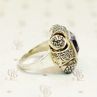 Amethyst and Marcasite Fahrner Silver Gilt Ring