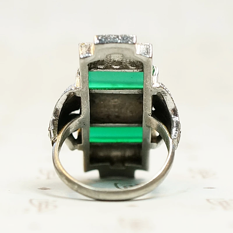 Unbelievable German Art Deco Chrysoprase and Marcasite Ring