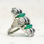 Unbelievable German Art Deco Chrysoprase and Marcasite Ring