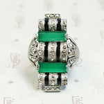 Unbelievable German Art Deco Chrysoprase and Marcasite Ring