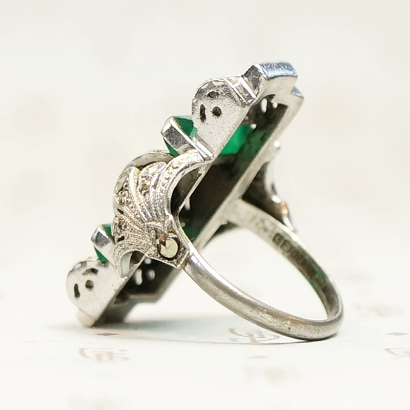Unbelievable German Art Deco Chrysoprase and Marcasite Ring