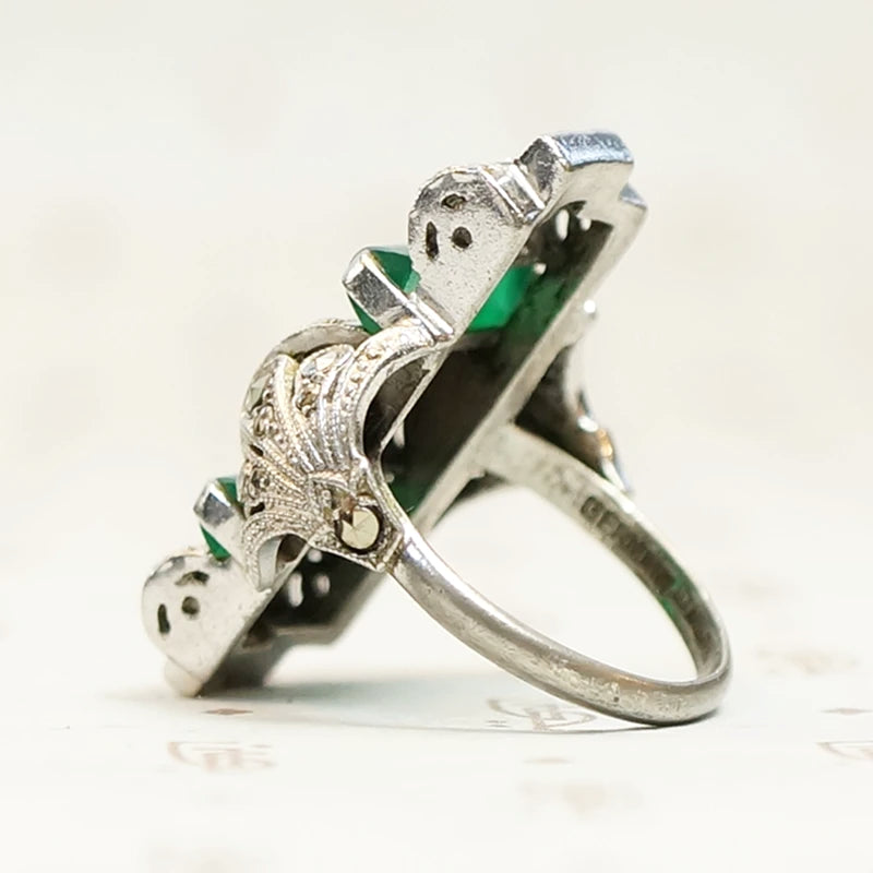 Unbelievable German Art Deco Chrysoprase and Marcasite Ring