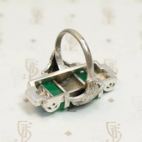 Unbelievable German Art Deco Chrysoprase and Marcasite Ring