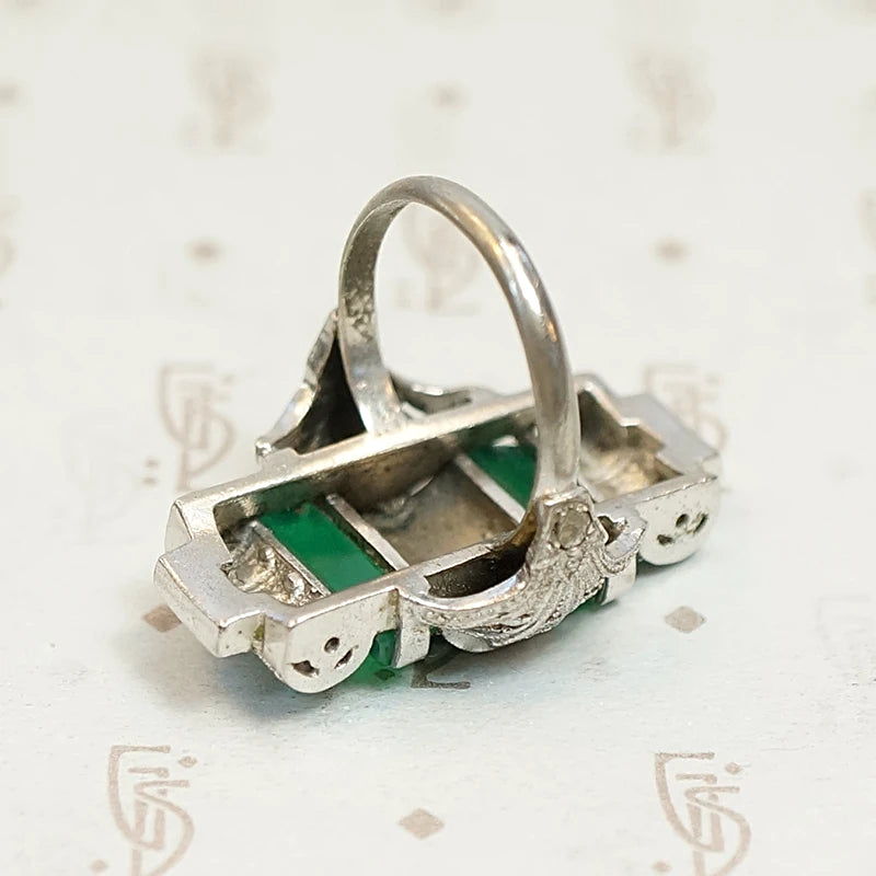 Unbelievable German Art Deco Chrysoprase and Marcasite Ring