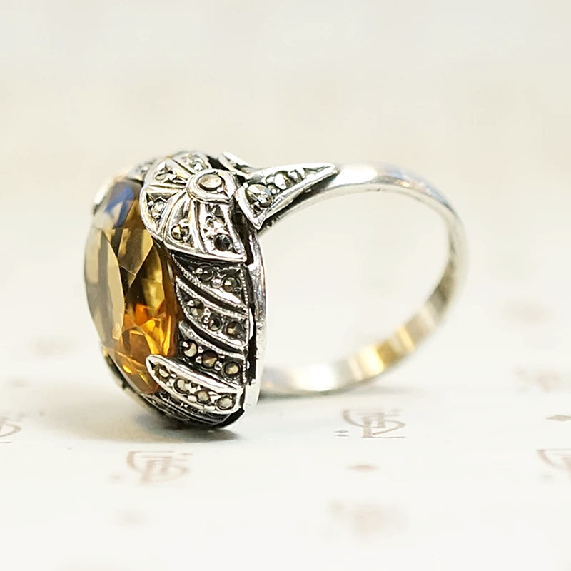 Brilliant Citrine Art Deco Fahrner Ring