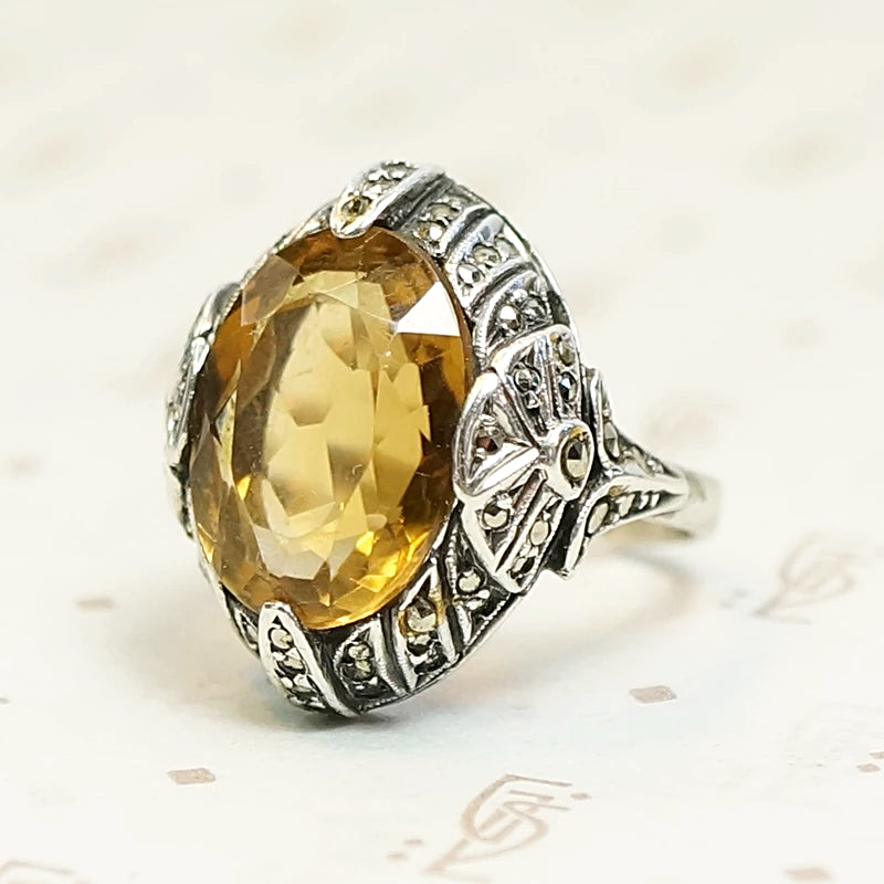 Brilliant Citrine Art Deco Fahrner Ring