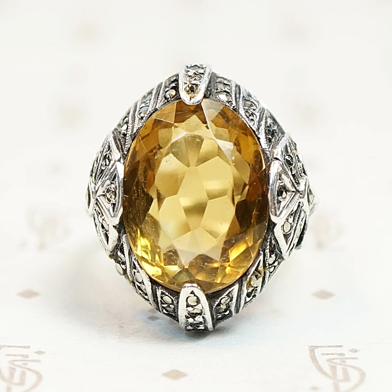 Brilliant Citrine Art Deco Fahrner Ring