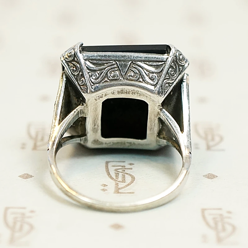 Onyx and Marcasite Sterling Art Deco Ring