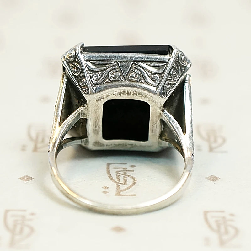 Onyx and Marcasite Sterling Art Deco Ring