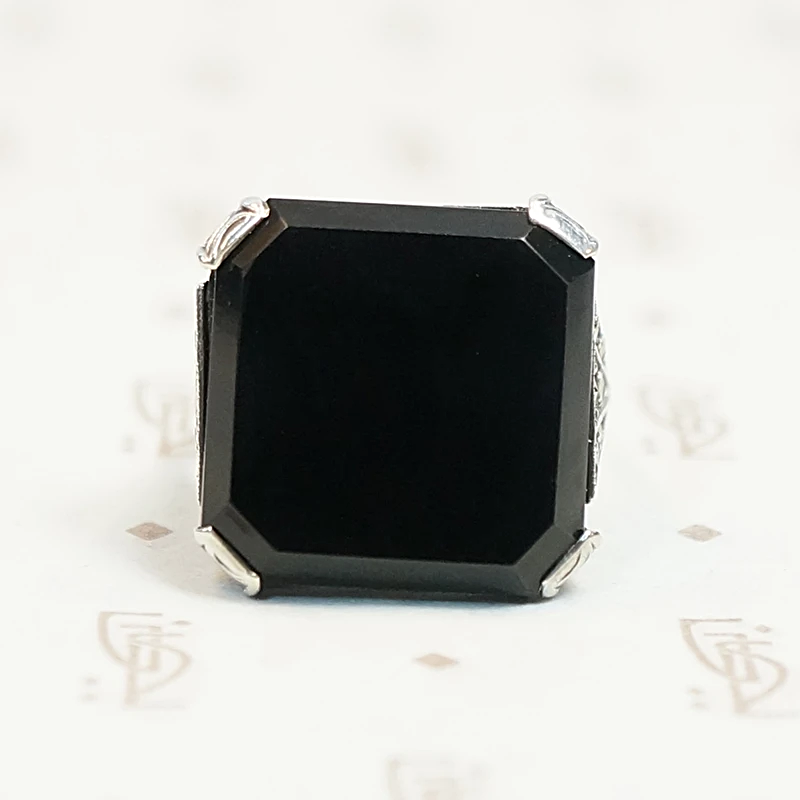 Onyx and Marcasite Sterling Art Deco Ring