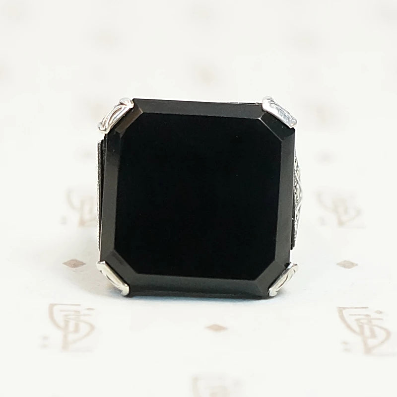 Onyx and Marcasite Sterling Art Deco Ring