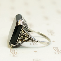 Onyx and Marcasite Sterling Art Deco Ring