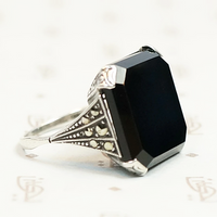 Onyx and Marcasite Sterling Art Deco Ring