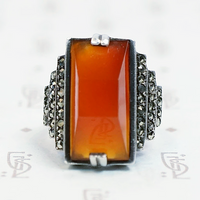 Carnelian and Marcasite Step Side Art Deco Ring