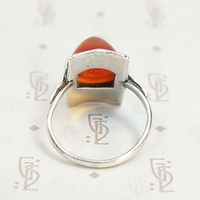 Domed Carnelian and Enamel 1930s Silver Ring