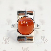 Domed Carnelian and Enamel 1930s Silver Ring