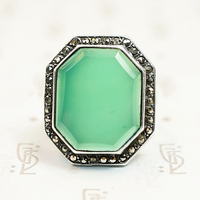 Art Deco Chrysoprase with Marcasite Halo Ring