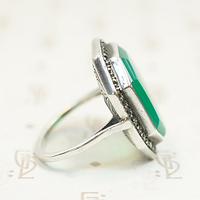 Art Deco Chrysoprase with Marcasite Halo Ring