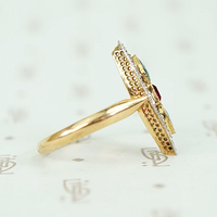 French Ruby, Emerald and Diamond Art Deco Navette Ring