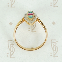 French Ruby, Emerald and Diamond Art Deco Navette Ring
