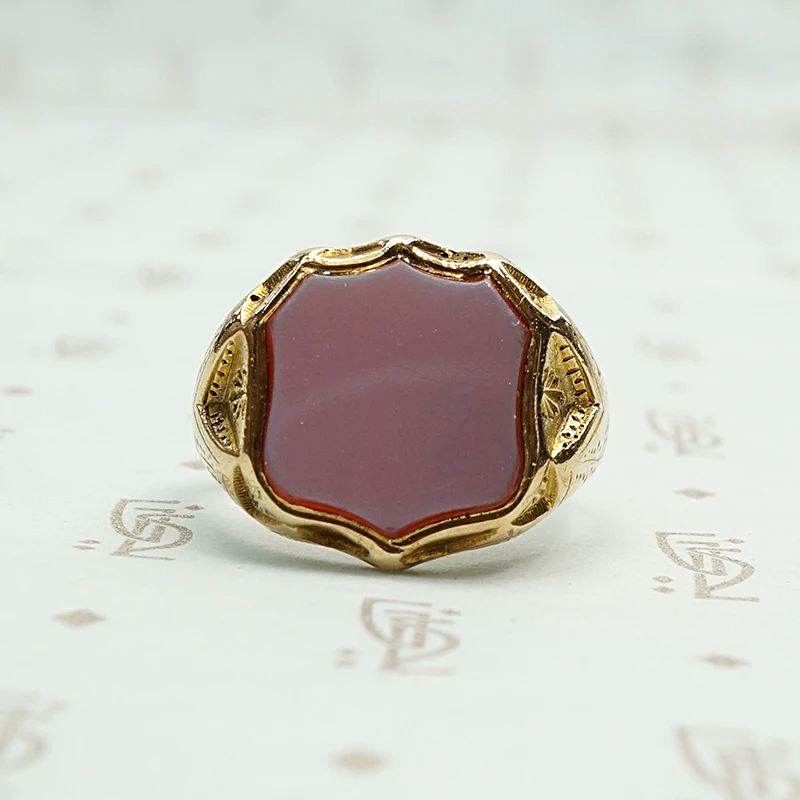 English Red Agate 15ct gold Edwardian Signet Ring
