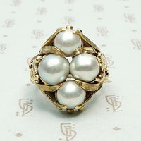 Aquatic Mid Century Cocktail Ring in Gold & Pearls