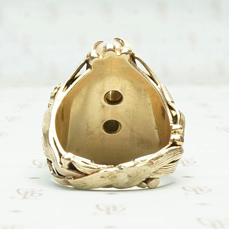 Aquatic Mid Century Cocktail Ring in Gold & Pearls