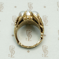 Aquatic Mid Century Cocktail Ring in Gold & Pearls