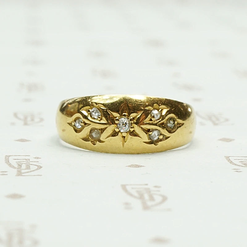 Romantic English 18k Gold and Diamond Band