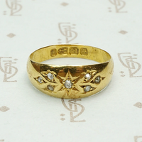 Romantic English 18k Gold and Diamond Band. Hallmark view.