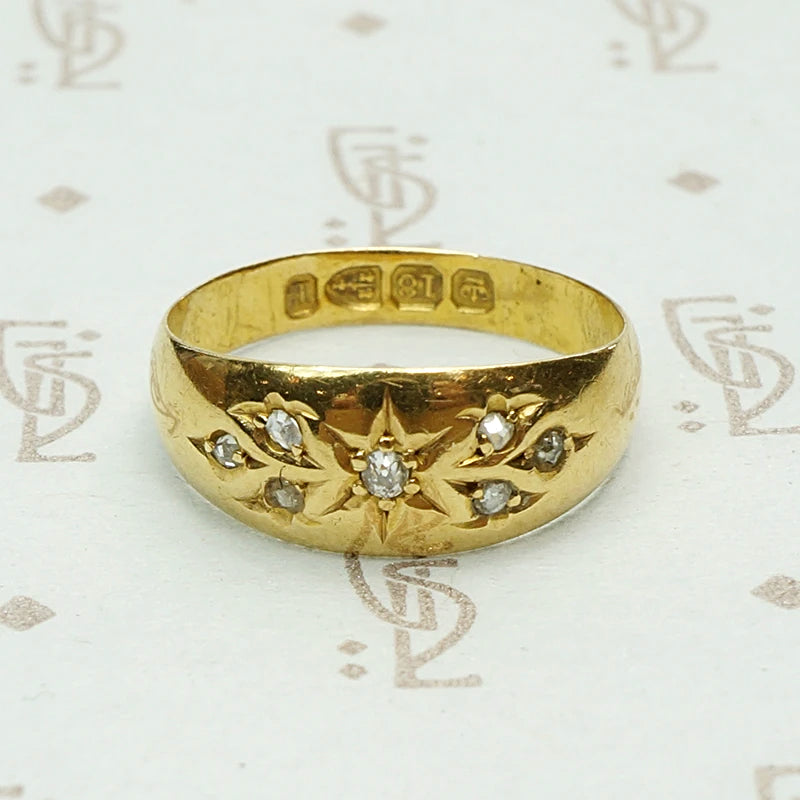 Romantic English 18k Gold and Diamond Band