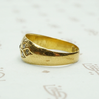 Romantic English 18k Gold and Diamond Band. Left view.