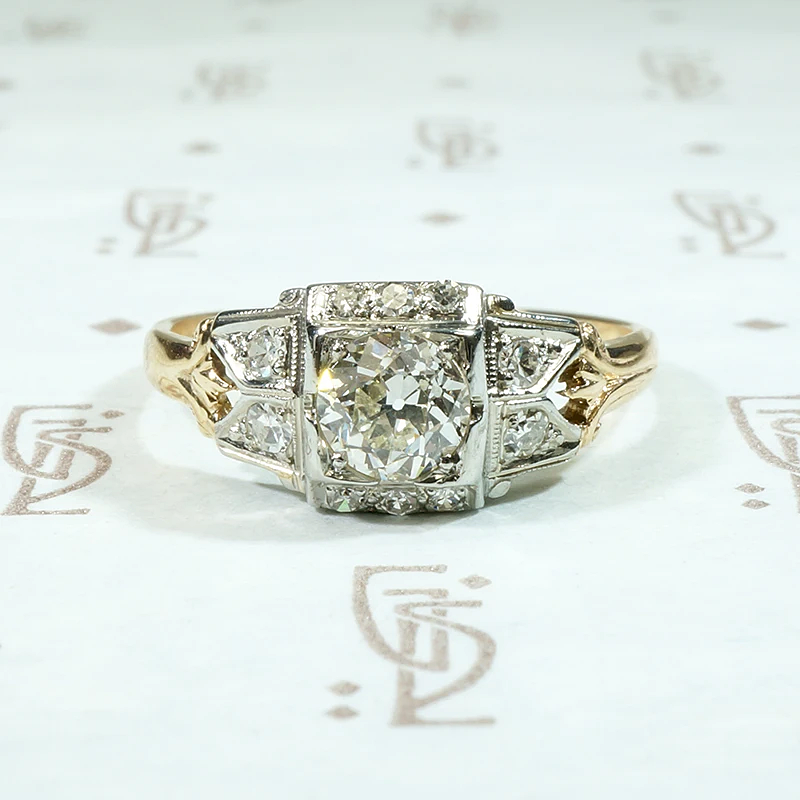 Delicate Deco Detail Two-Tone Diamond Ring
