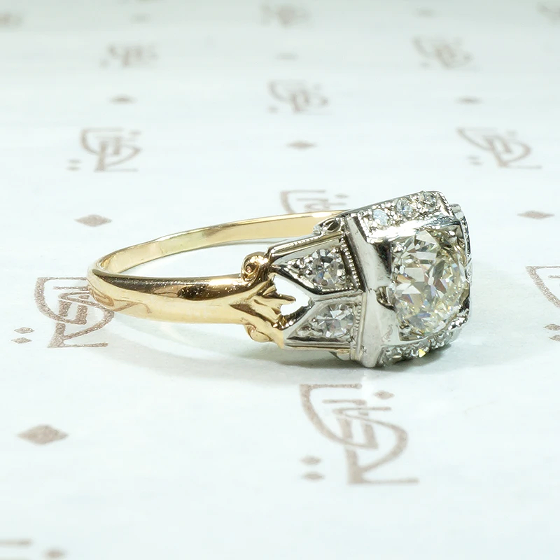 Delicate Deco Detail Two-Tone Diamond Ring