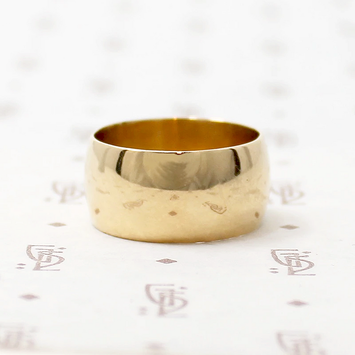 Wide Half Round Vintage Gold Wedding Band
