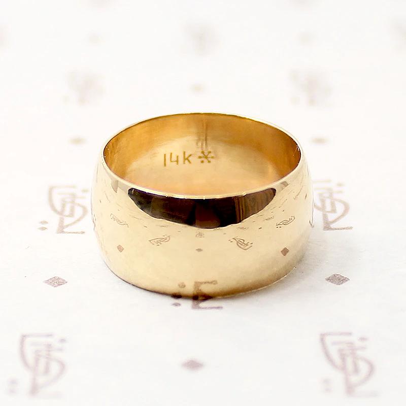 Wide Half Round Vintage Gold Wedding Band