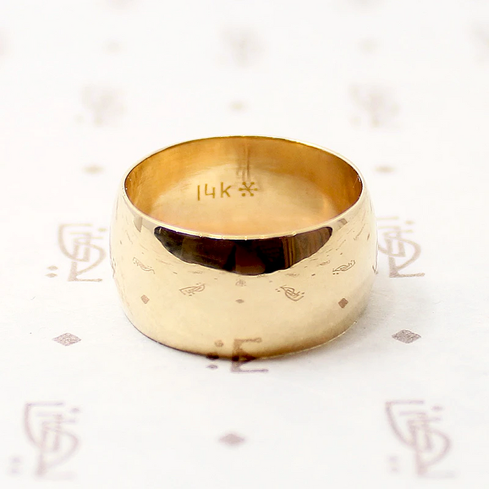 Wide Half Round Vintage Gold Wedding Band