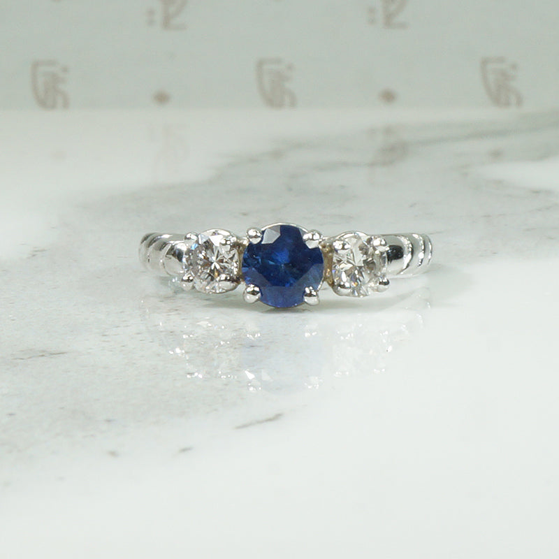 Sapphire and Diamond White Gold Trilogy Ring