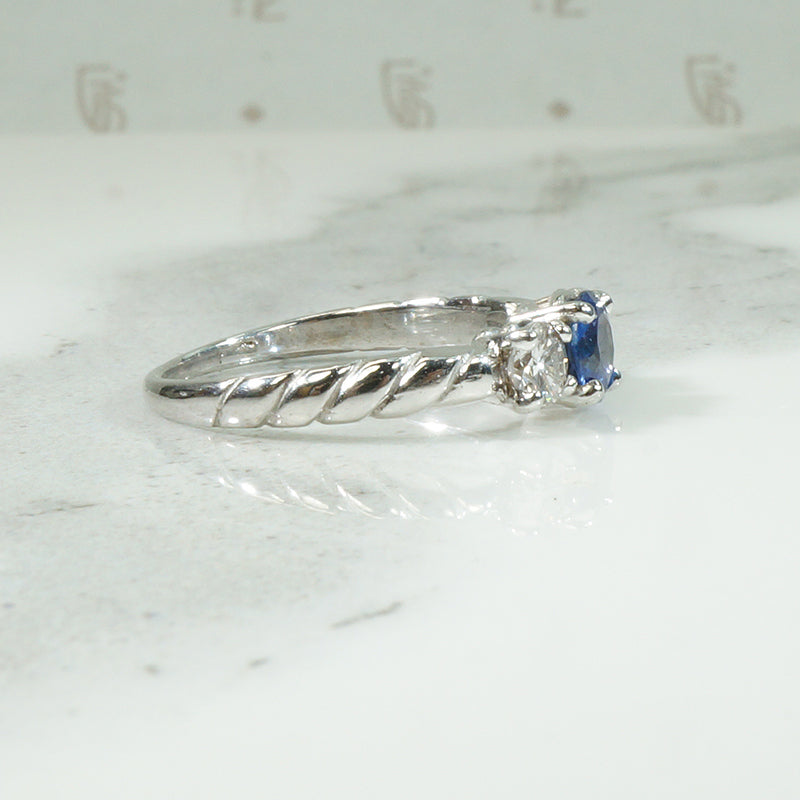 Sapphire and Diamond White Gold Trilogy Ring
