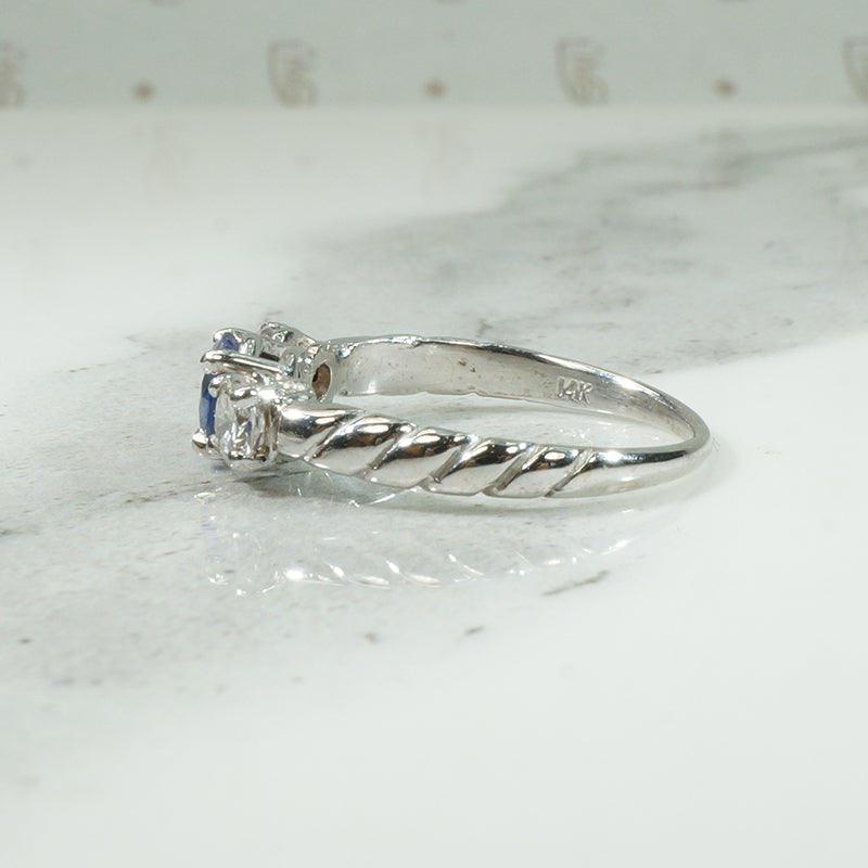 Sapphire and Diamond White Gold Trilogy Ring