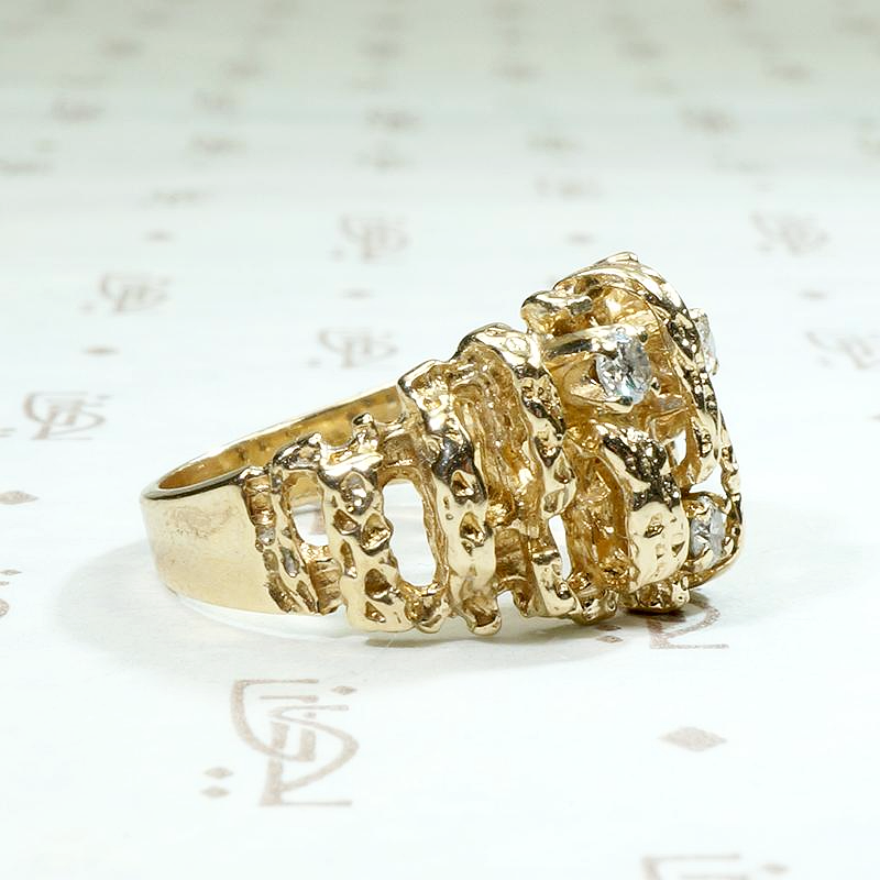 Luxurious Landscape Brutalist Gold & Diamond Ring