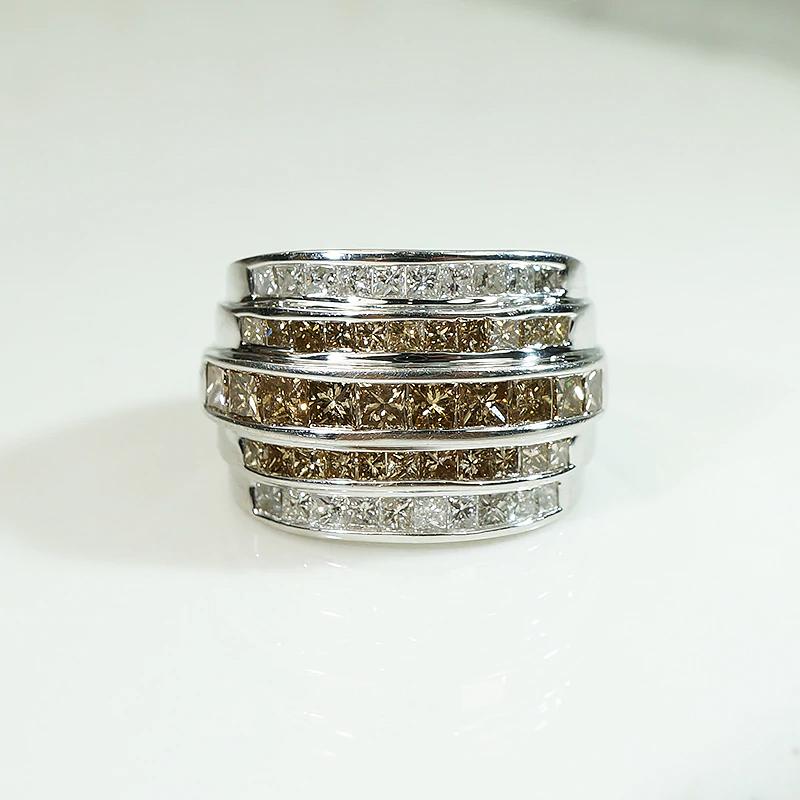 White & Fancy Brown Princess Cut Tiered Band