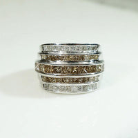 White & Fancy Brown Princess Cut Tiered Band