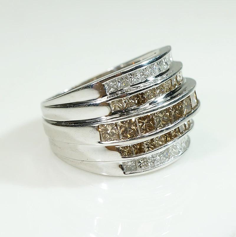White & Fancy Brown Princess Cut Tiered Band