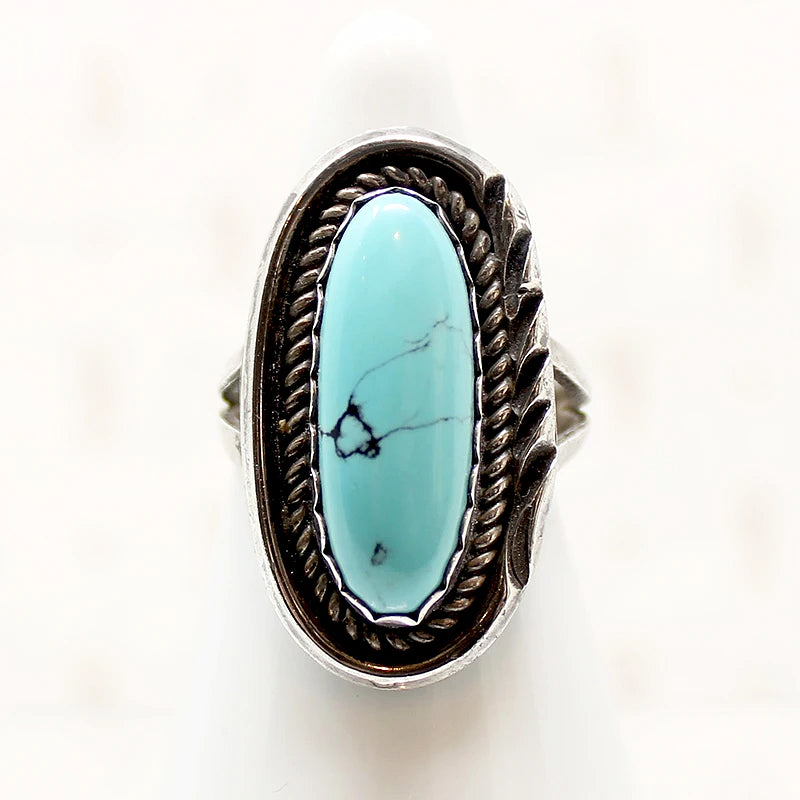Baby Blue Turquoise with Black Matrix Ring