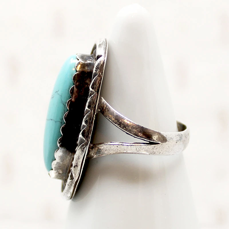 Baby Blue Turquoise with Black Matrix Ring