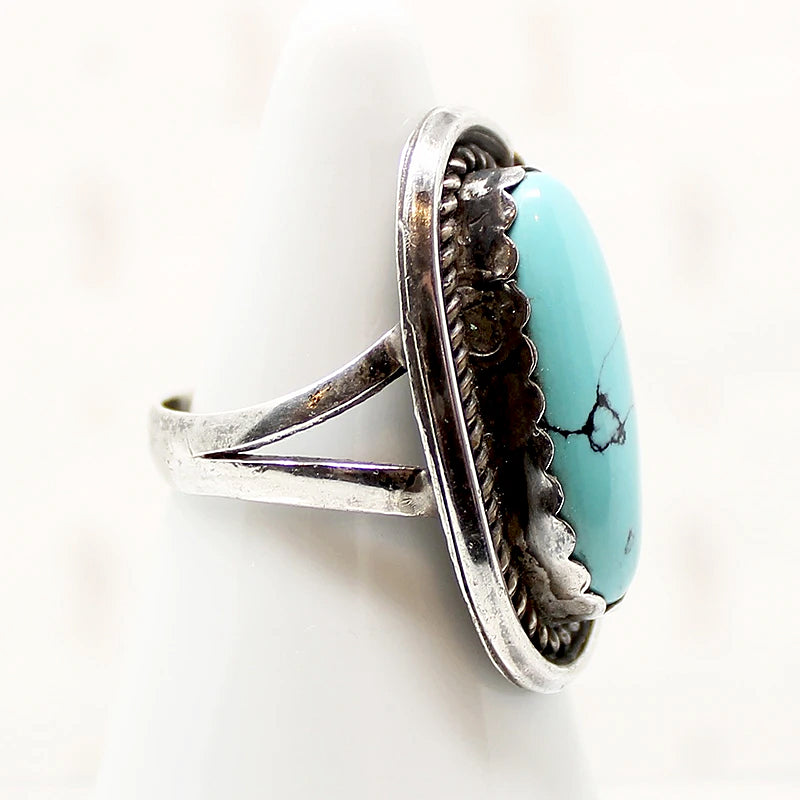 Baby Blue Turquoise with Black Matrix Ring