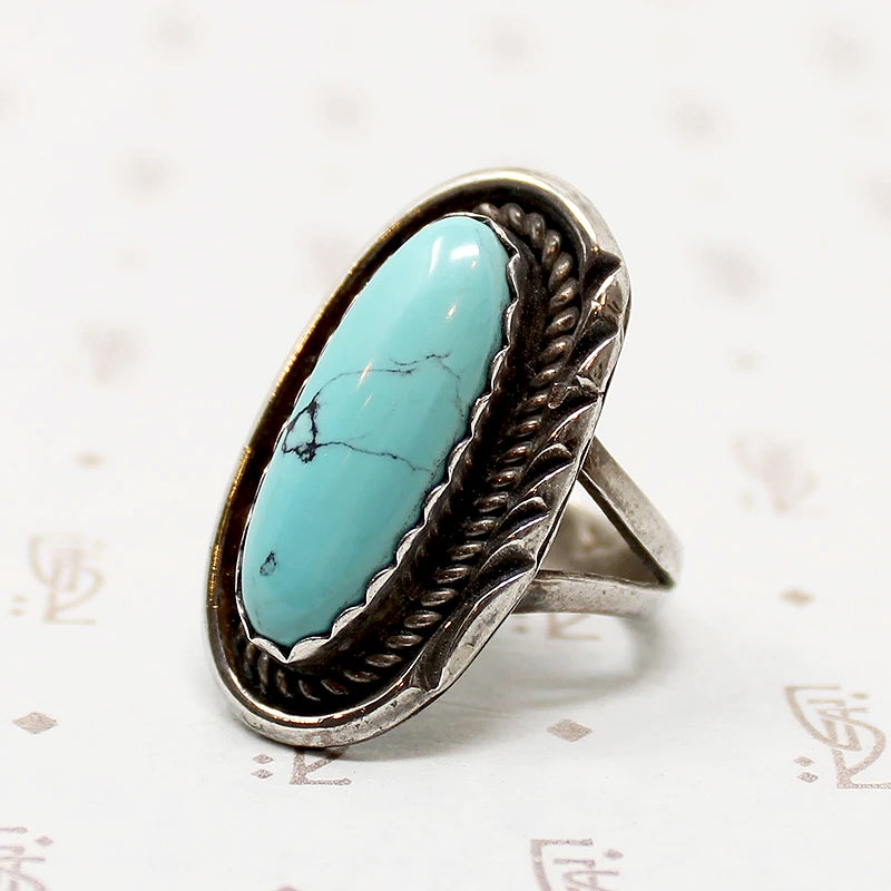 Baby Blue Turquoise with Black Matrix Ring
