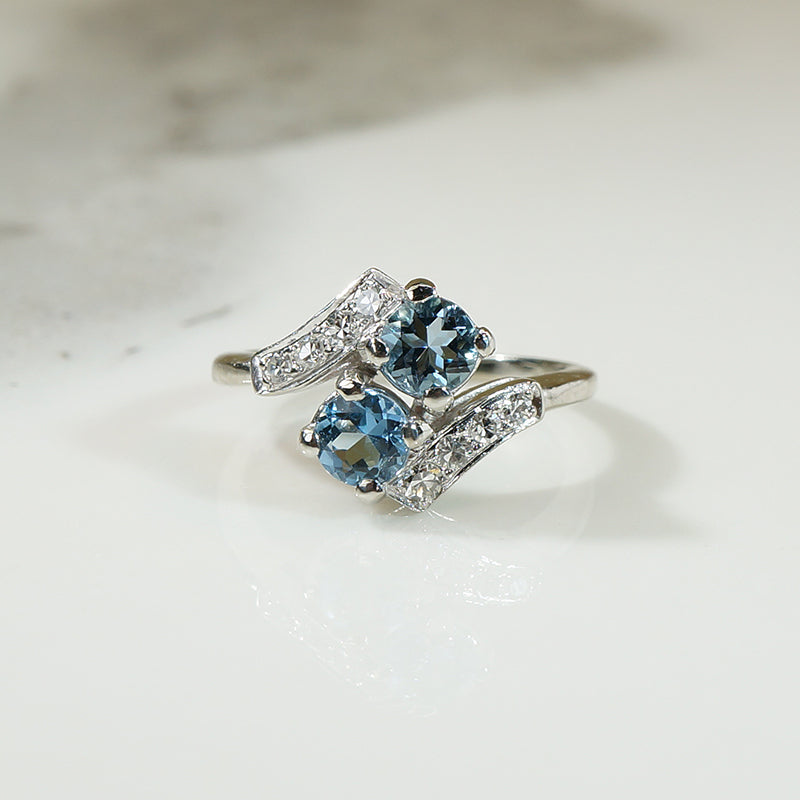 Diamond and Aquamarine White Gold Ring c1930