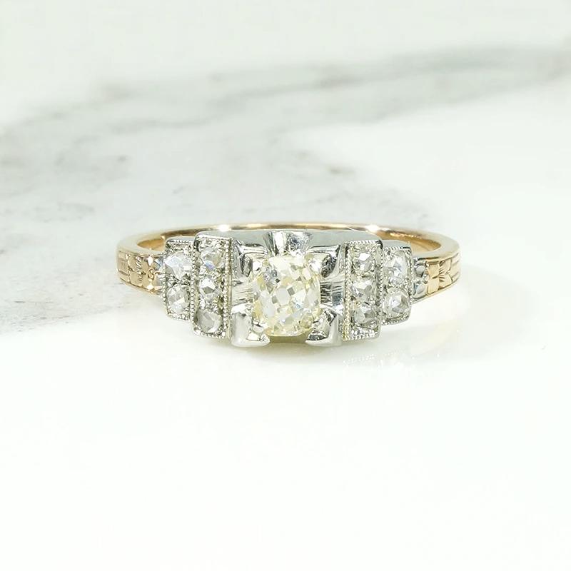 Architectural Deco Engagement Ring with Juicy Diamond